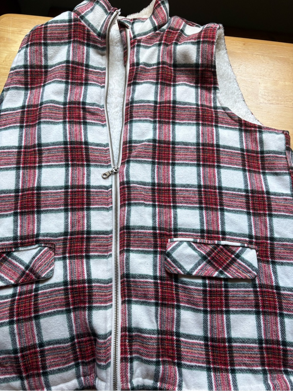 Maurices Red, White & Black Plaid Fleece Puffer Vest